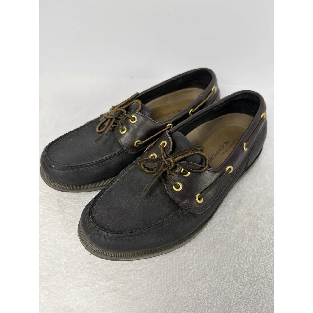 Rockport Brown Leather Boat‎ Shoes Lace-Up Moc Toe Comfort Men's 8.5 W